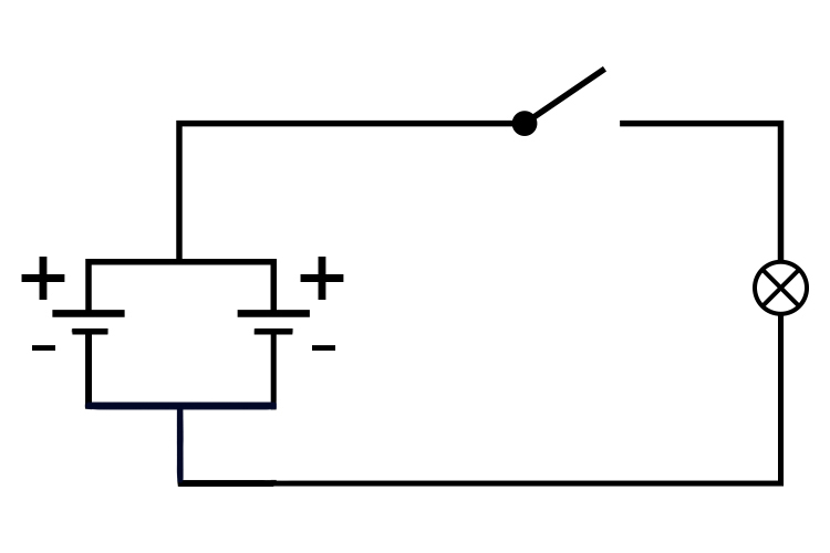 Circuit diagram showing two batteries in parallel.